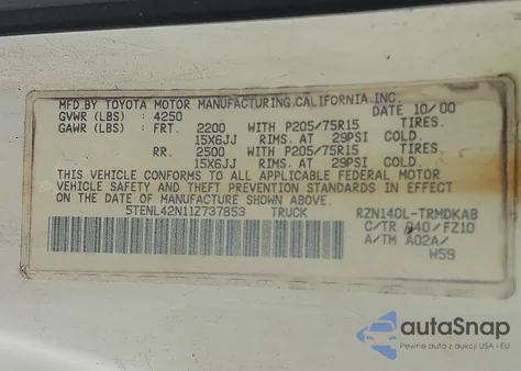 2001 Toyota Tacoma from USA, damaged, VIN 5TENL42N11Z737853